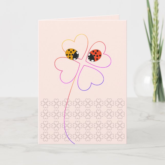 Carte Ladybird Heart Clover Pink Félicitations Mariage (Devant)