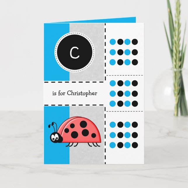 Carte Ladybug ajouter nom pour enfants bleu Anniversaire (Devant)