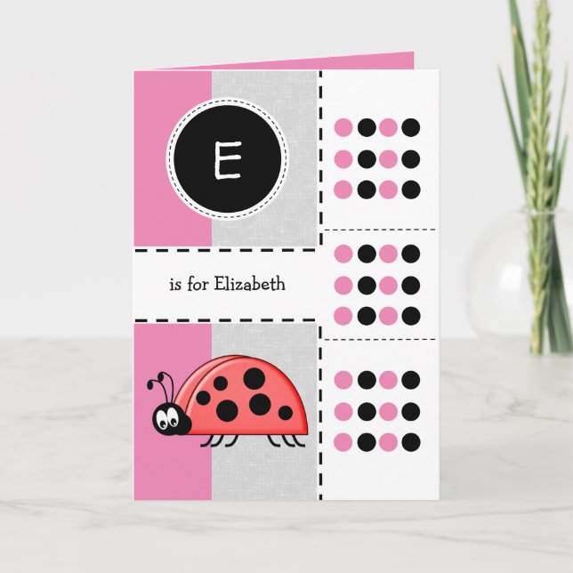 Carte Ladybug ajouter nom pour enfants rose Anniversaire (Devant)