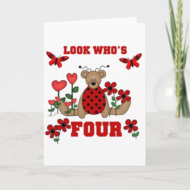 Carte Ladybug Bear 4th Birthday Tshirts et cadeaux (Devant)