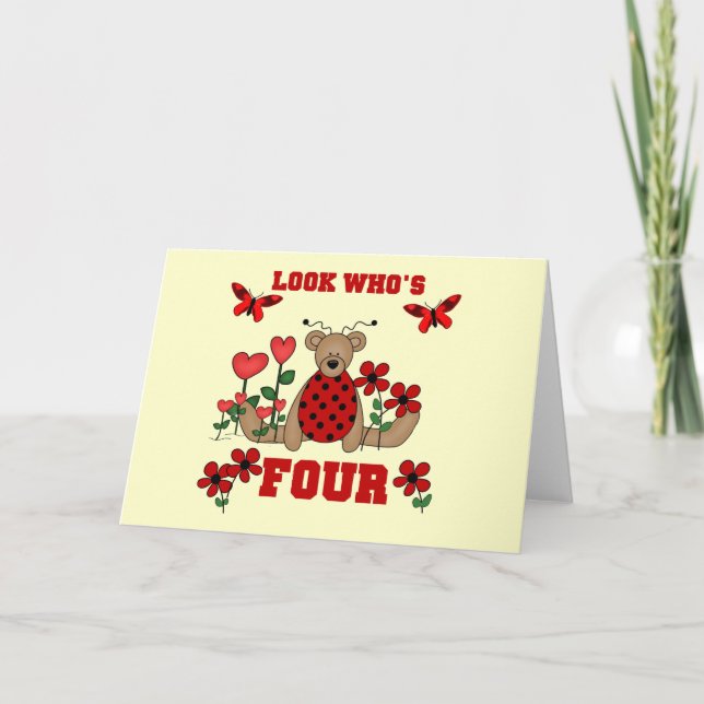 Carte Ladybug Bear 4th Birthday Tshirts et cadeaux (Devant)