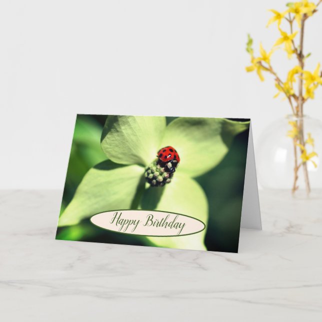 Carte Ladybug Sur La Fleur De Dogwood Anniversaire (Fleur jaune)