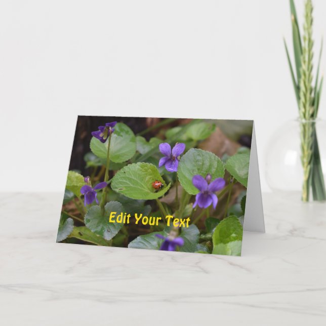Carte Ladybug sur les fleurs de violet doux (Devant)