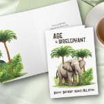 Carte L'âge est irréfutable Funny Elephant Joyeux annive<br><div class="desc">Carte d'anniversaire amusante avec "L'âge n'est pas pertinent" et votre texte personnalisé sur le devant. Le design se compose d'un bel éléphant encadré de palmiers tropicaux et de verdure dans la jungle. Vous pouvez personnaliser l'accueil d'anniversaire à l'intérieur et avoir également la possibilité d'ajouter une signature avec votre ou vos...</div>