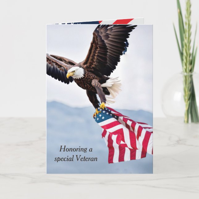 Carte L'aigle à tête blanche vole avec un drapeau pour l (Devant)
