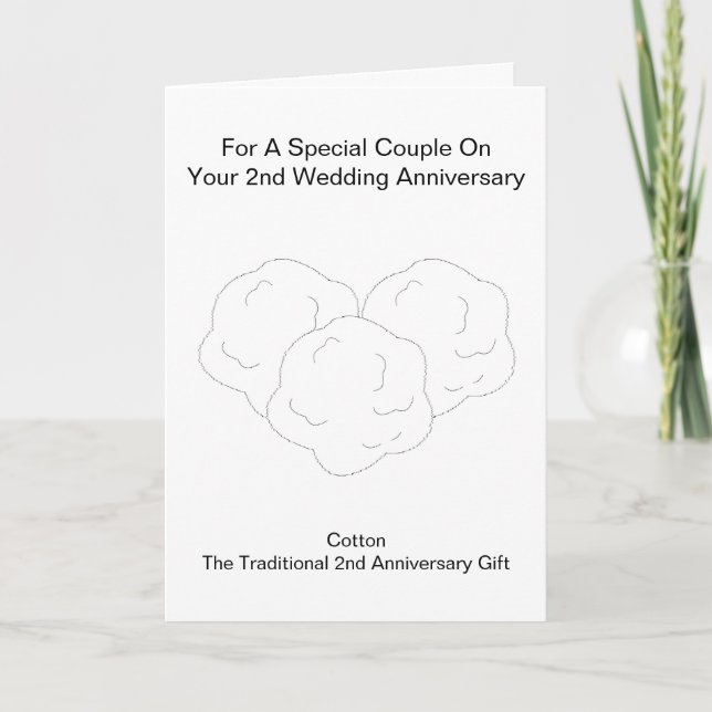 Carte Laine de coton Personnalisé 2e anniversaire Mariag (Devant)