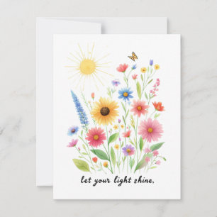 Carte Laissez votre lumière briller fleurs et soleil