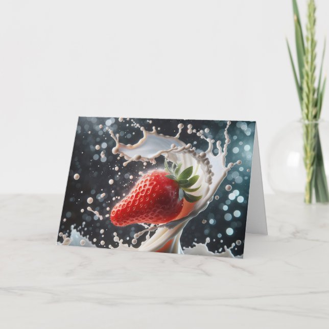 Carte Lait de fraise en splash pour l'anniversaire (Devant)
