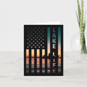 Carte Lake Life Pêcheur Sunset American Flag Byfish