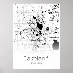 Carte Lakeland - Floride - Poster de carte de vill