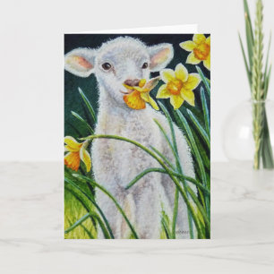 Carte Lamb bébé et jonquilles de printemps Aquarelle Art