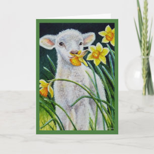 Carte Lamb bébé et jonquilles de printemps Aquarelle Art