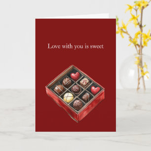 Carte L'amour avec toi est doux Chocolat Cœurs de Bonbon