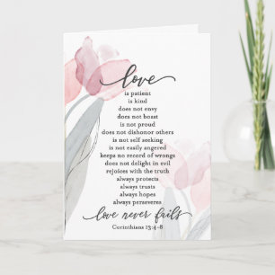Carte L'amour est Patient Pink Tulips Bible Mariage