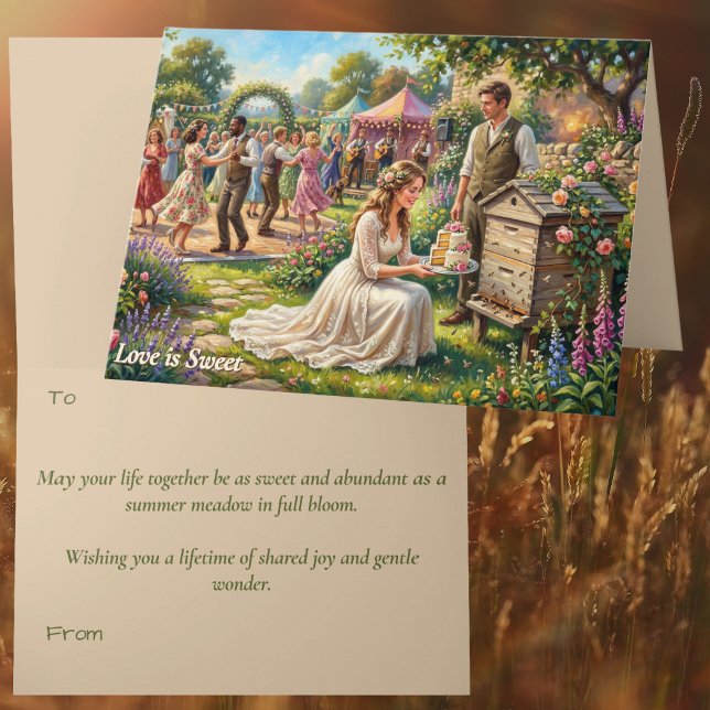 Carte L'amour est une douce mariée abeille Folklore brit (Love is Sweet british Folklore Telling the Bees Wedding Congratulations Card. Newlywed Good Fortune)