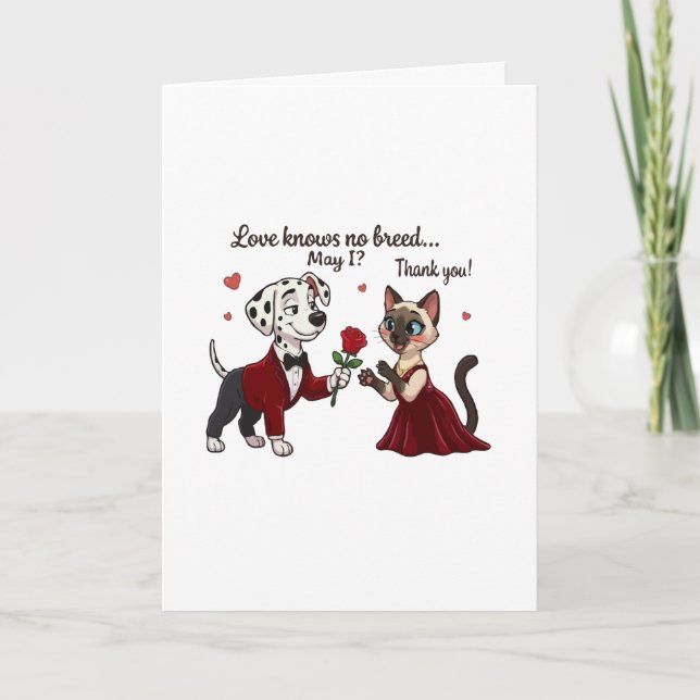 Carte L'amour ne connaît pas de race Dalmatien et chat s (Devant)