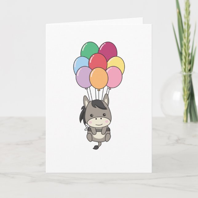 Carte L'âne s'envole avec des ballons colorés (Devant)