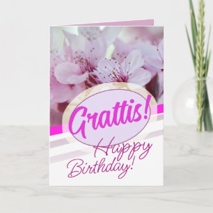Carte Langue suédoise Grattis rose et violet Floral