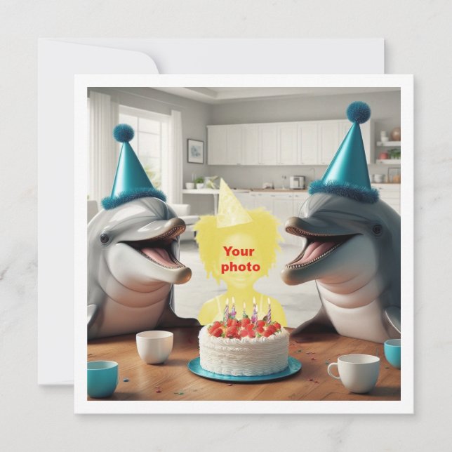 Carte L'anniversaire de votre enfant avec les dauphins,  (Devant)