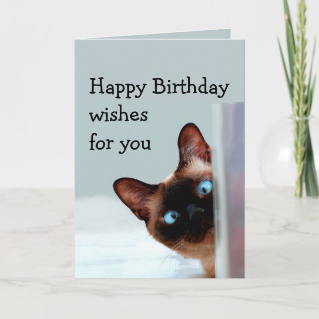 Carte L'anniversaire drôle souhaite à chat siamois (Devant)