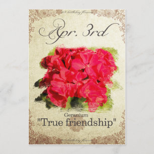 Carte L'anniversaire fleurit le 3 avril le "géranium "