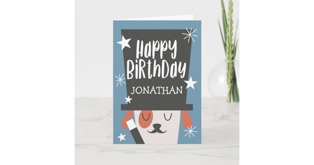 Carte L Anniversaire Magique Bleu Mignon De Chien Zazzle Fr