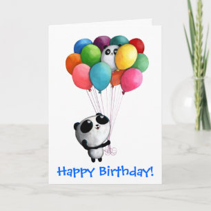 Carte L'anniversaire monte en ballon l'ours panda