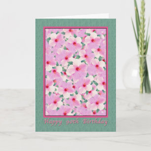 Carte L'anniversaire, quatre-vingt-dixième, ketmie rose