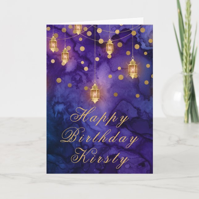 Carte Lanterne de Fée Mystique Violet Bleu Bokeh Anniver (Devant)