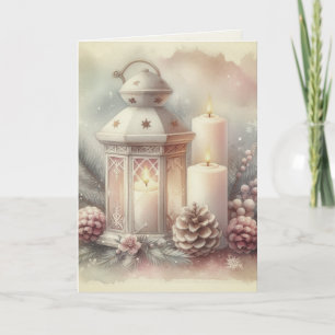 Carte Lanterne de Noël à l'aquarelle vintage et ornement