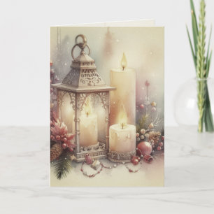 Carte Lanterne de Noël à l'aquarelle vintage et ornement