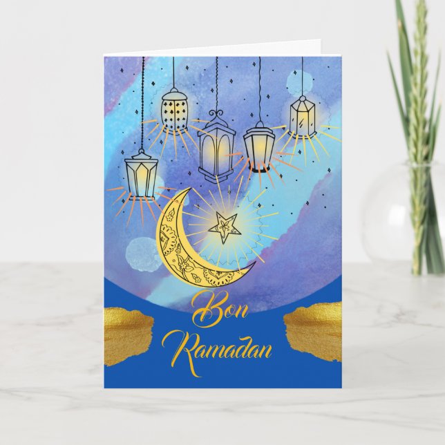 Carte Lanternes françaises de Bon Ramadan la nuit (Devant)