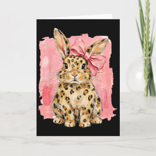 Carte Lapin à Imprimé Léopard avec Nœud Rose Mignon Prin