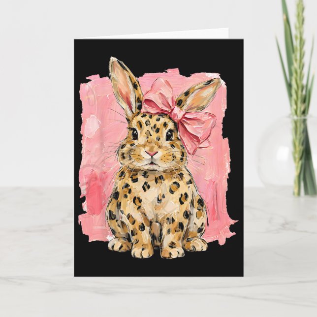 Carte Lapin à Imprimé Léopard avec Nœud Rose Mignon Prin (Devant)