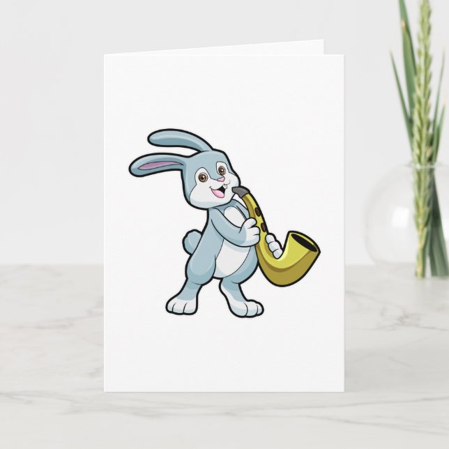 Carte Lapin à la musique avec saxophone (Devant)