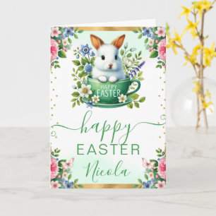 Carte Lapin à l'aquarelle Fleurs de printemps Joyeuses P