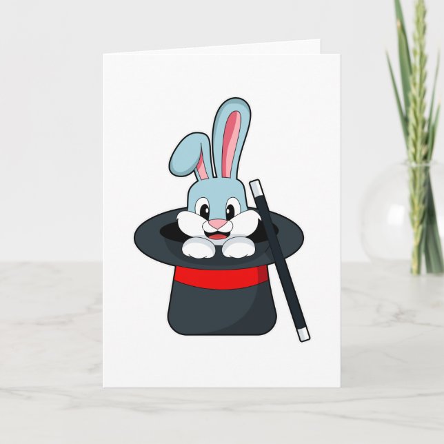 Carte Lapin à Magie avec Baguette & Chapeau (Devant)