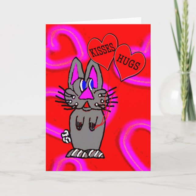 Carte Lapin adorable avec des câlins et des baisers (Devant)
