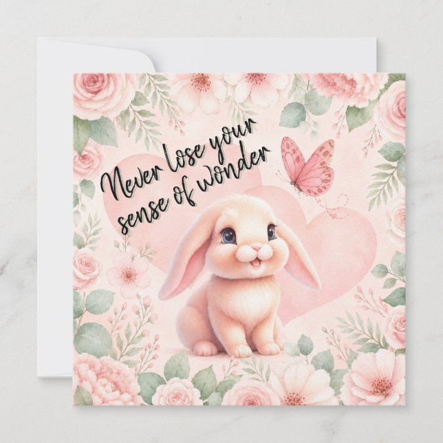 Carte Lapin adorable 'n Papillon  (Devant)