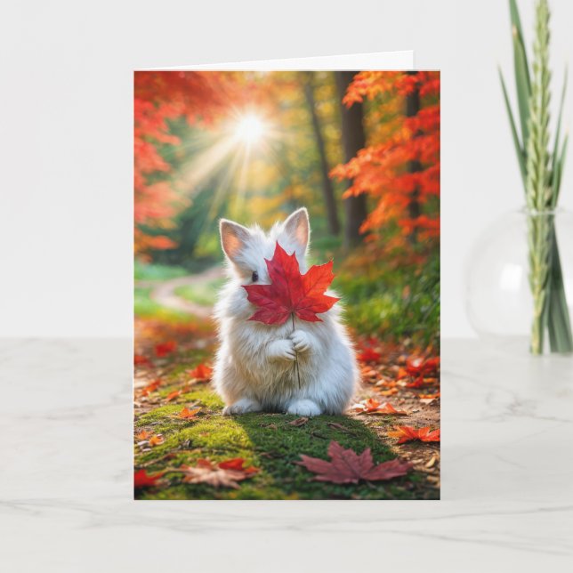 Carte Lapin Anniversaire Avec Humour Feuille Rouge (Devant)