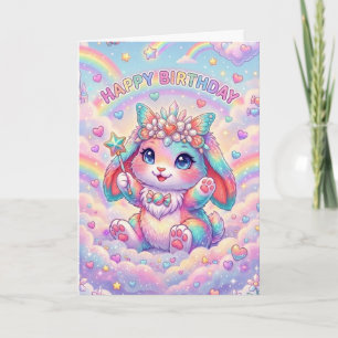 Carte Lapin Arc-en-Ciel Magique Anniversaire Enfantin Fa