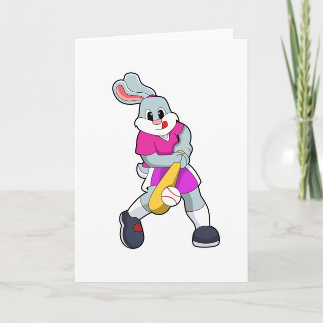Carte Lapin au baseball avec une batte de baseball (Devant)