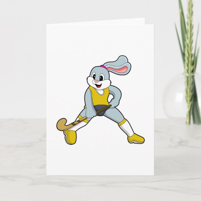 Carte Lapin au hockey avec une batte de hockey (Devant)