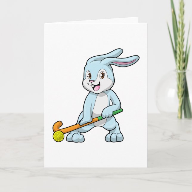 Carte Lapin au hockey sur gazon avec Bâton de hockey (Devant)