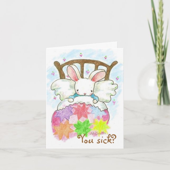 Carte lapin au lit Vous êtes malade ? (Devant)