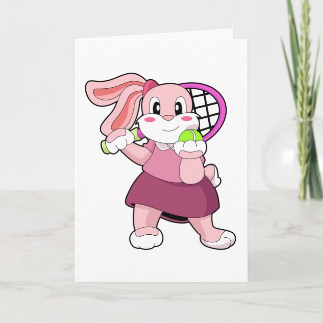 Carte Lapin au tennis avec raquette de tennis (Devant)