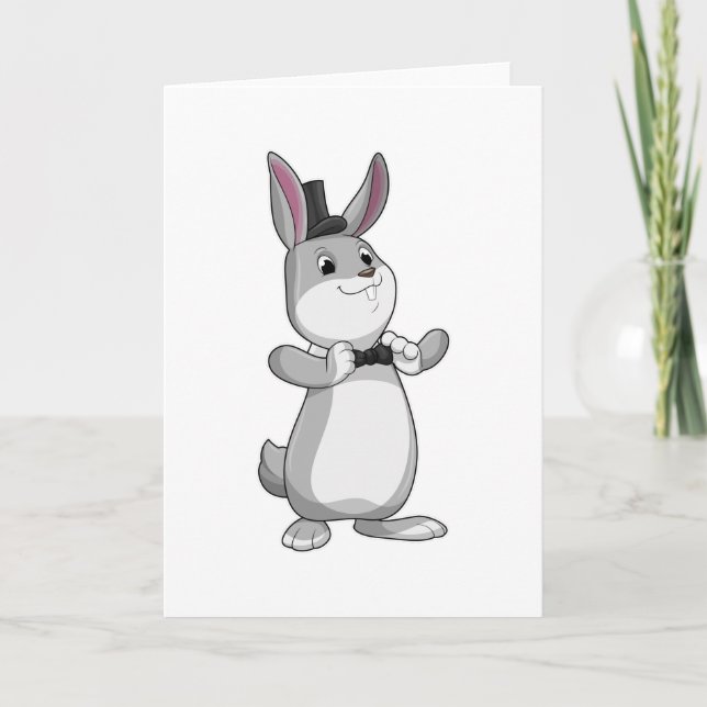 Carte Lapin avec chapeau haut-de-forme et nœud papillon (Devant)