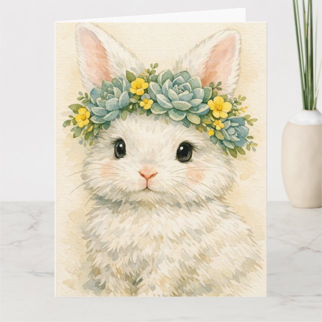 Carte Lapin avec couronne florale (Devant)