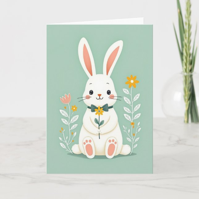 Carte Lapin avec Fleur Amie (Devant)