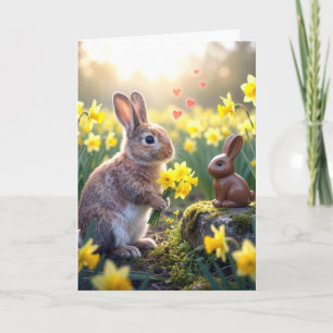 Carte Lapin avec jonquilles pour lapin de Pâques en choc